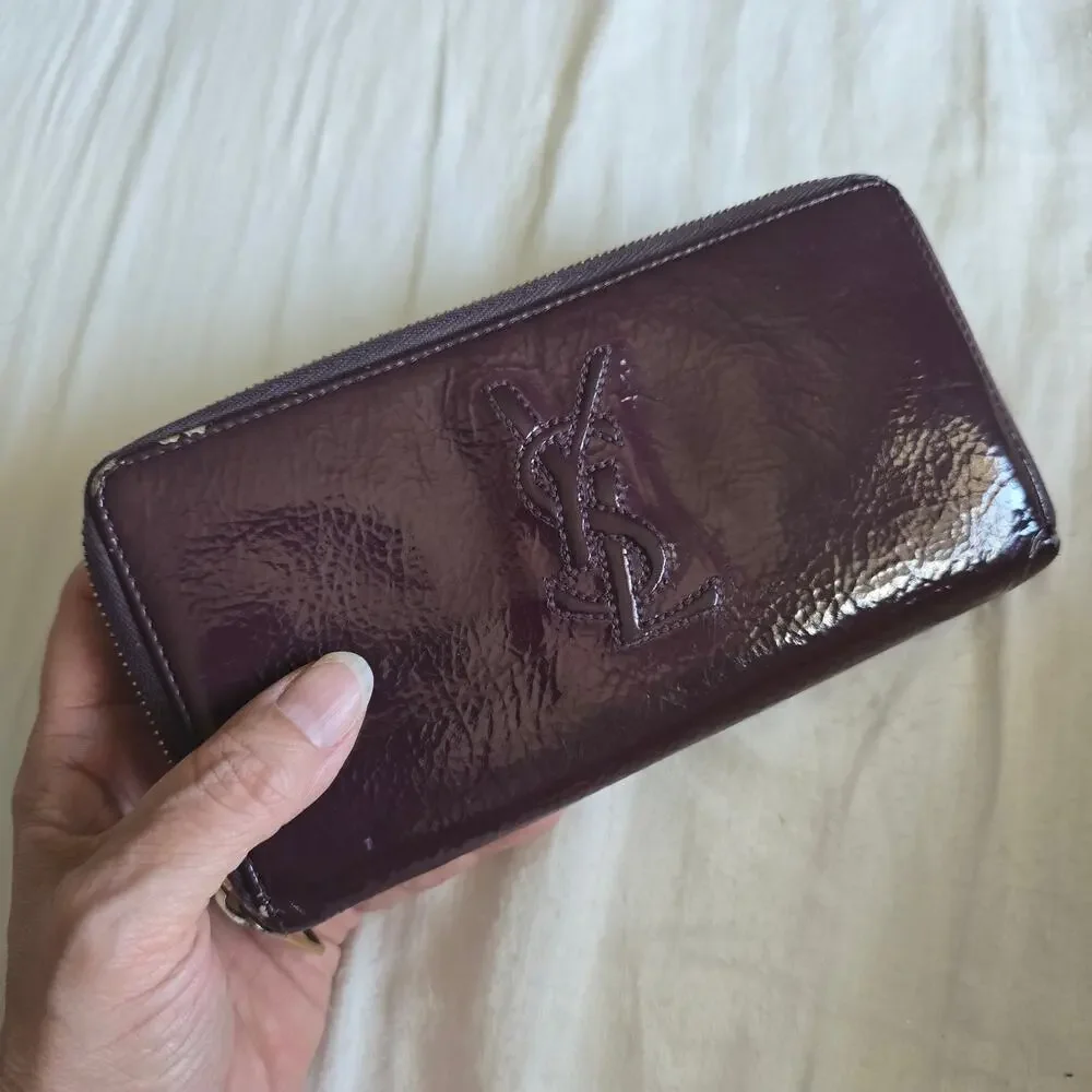 Vintage Saint Lauren Paris Zip Long Wallet Patent Leather Purple - Picture 9 of 11